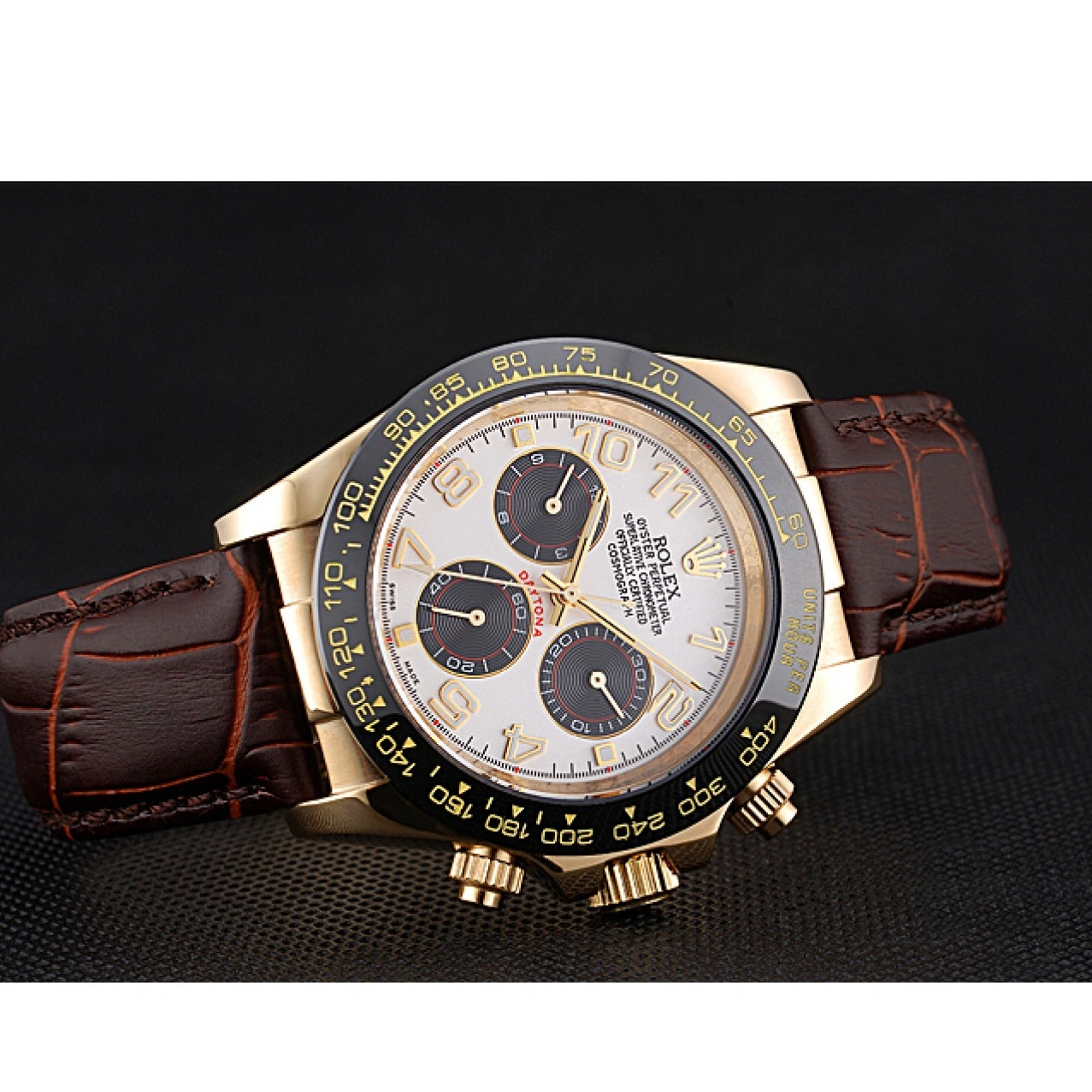 AAA replica watch Subdials Cosmograph Bracelet Daytona Leather Brown Gold 622634 Rolex Case Black 0820
